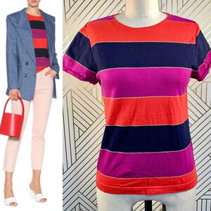 APC A.P.C Millbrook T-Shirt Top Short Sleeve‎ Striped Orange Purple Blue Size XS